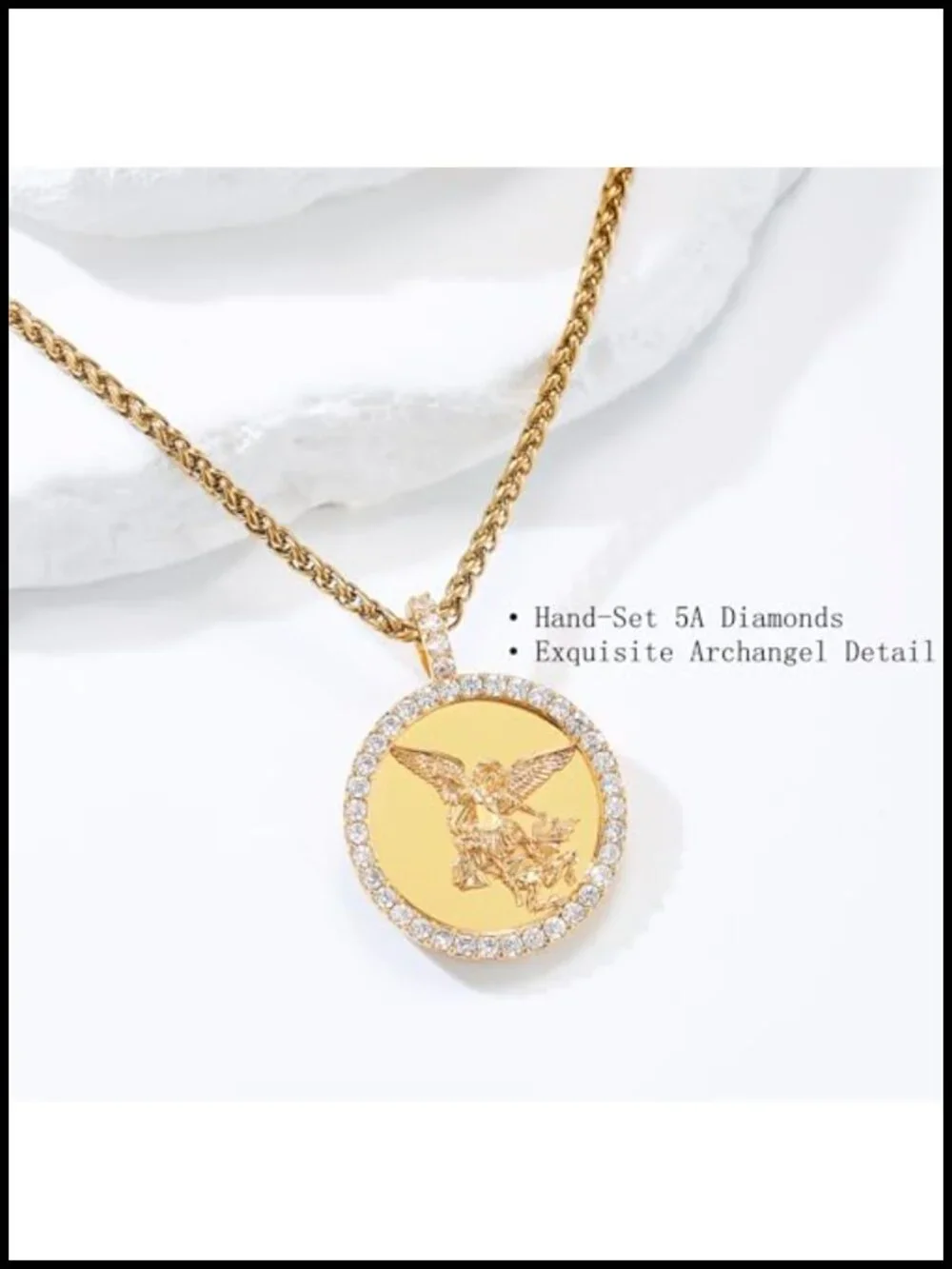 Saint Michael Archangel 18K Gold Plated Pendant Necklace CZ Pave Religious Charm